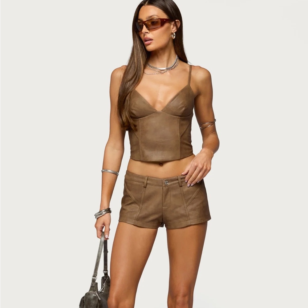 EDIKTED Idara Faux Leather Micro Shorts